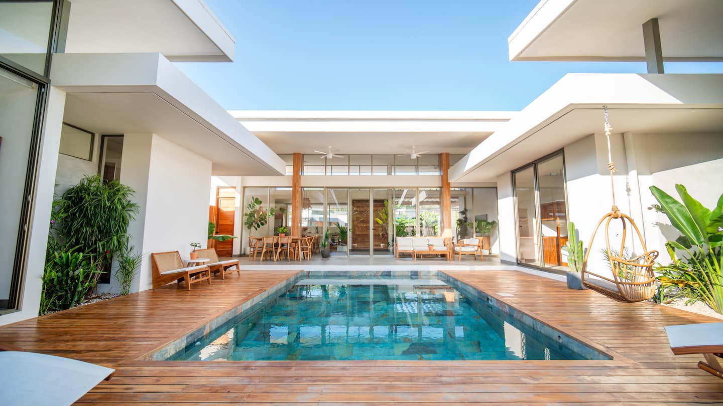 Casa Mavericks private pool with teak deck and full villa facade